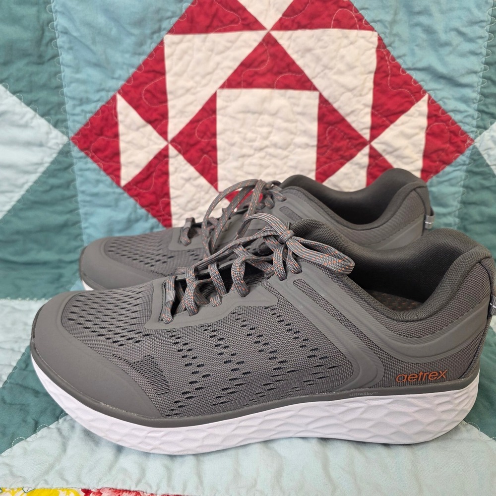 Aetrex Chase AP906M Mens Running Shoes Grey Orange US 12 EU‎ 46 Orthopedic